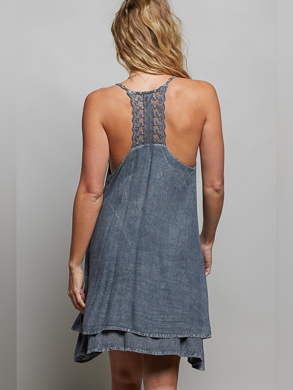 POL Embroidered Adjustable Strap Mini Dress- Charcoal- Fast Shipping!! - Picture 3 of 8